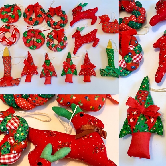 Vintage Quilted Calico Ornaments Scandinavian Farm House Christmas - Picture 14 of 14